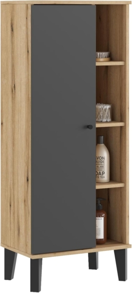 Badezimmer Midischrank Torsby in grau und Eiche 51 x 128 cm