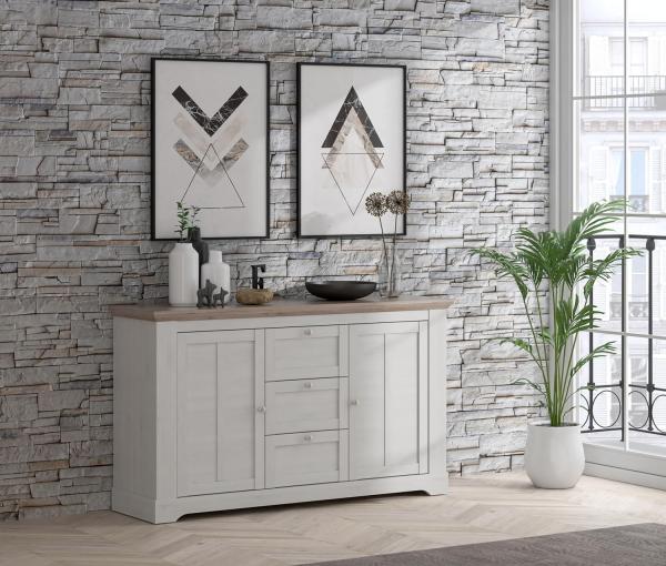 Sideboard Kommode ILOPPA 2-trg. 3 Schubladen Optik: Schneeeiche, Forte