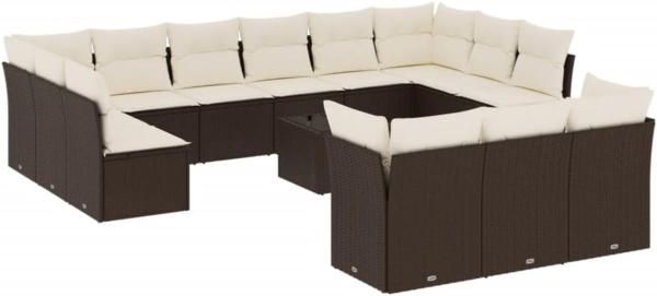 vidaXL 14-tlg. Garten-Sofagarnitur mit Kissen Braun Poly Rattan 3218463