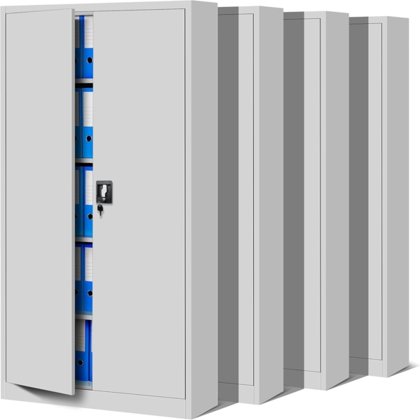 Jan Nowak 4er Set Aktenschrank C001 Metallschrank Stahlschrank Werkzeugschrank Büroschrank Lagerschrank Universalschrank Pulverbeschichtung Flügeltüren 185 x 90 x 40 cm (grau/grau)