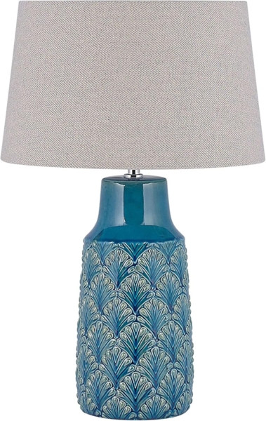 'Thaya' Tischlampe in Blau Keramik 55 cm mit dekorativen Verzierungen langes Kabel mit Schalter Wohnzimmer Glamour