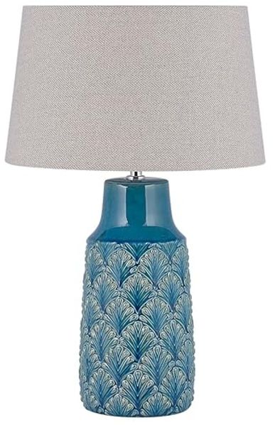 'Thaya' Tischlampe in Blau Keramik 55 cm mit dekorativen Verzierungen langes Kabel mit Schalter Wohnzimmer Glamour