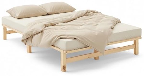Holzbett 120x200 mit Lattenrost Doppelbett Holz Natur Bett Massiv Palettenbett Bettgestell Holzbettrahmen
