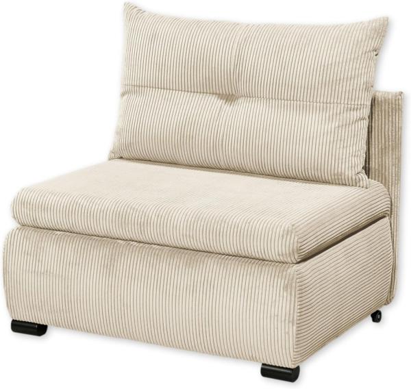 Stella Trading CHARLIE Bequemes Schlafsofa mit Bettkasten in Cord-Optik, Dove-Kompaktes Sofa mit Schlaffunktion, Holzwerkstoff, Cream, 103 x 90 x 83 cm