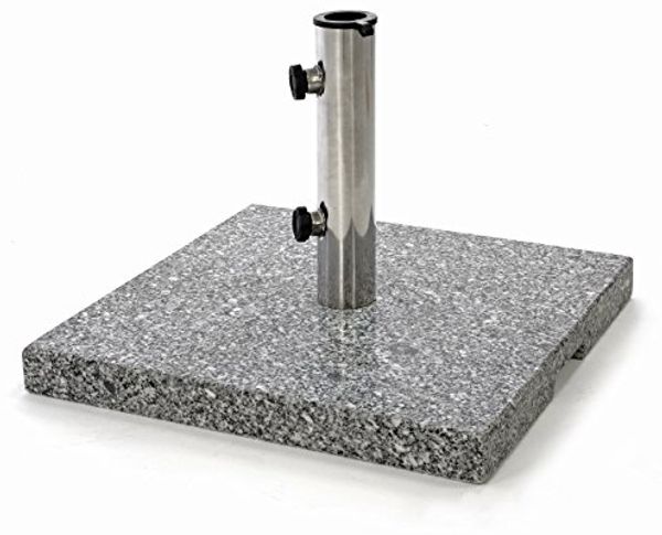 Nexos Sonnenschirmständer 25kg polierter Granit Edelstahl eckig 45x45 cm Schirmständer mit Griffmulden und Reduzierringen für Schirme bis 3m Durchmesser geeignet