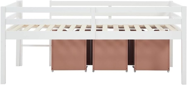 Vente-unique - Halbhohes Bett 90x190 cm – Mit Stauraum + Matratze – Kiefer & MDF – Weiß/Rosa – LANIORI Bild 6