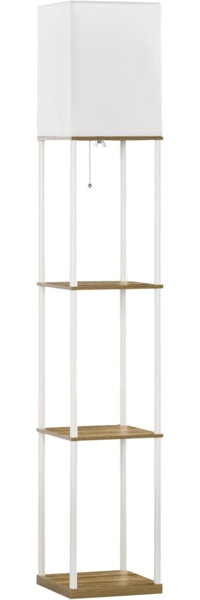 HOMCOM Stehlampe Stehlampe Wohnzimmer mit 3 Regalen, Stehlampe mit Fassung, Leuchtmittel wechselbar, für Wohnzimmer, Weiß