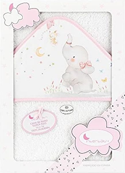 Interbaby 01227-12 Baby Kapuzenbadetuch ELEFANTE, weiss e rosa, Rosa