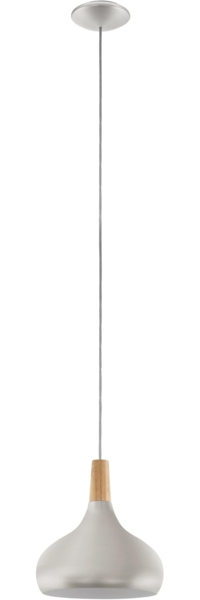 EGLO Pendellampe Sabinar, Pendelleuchte aus Stahl und Holz, Hängelampe in Silber gebürstet, braun, Fassung E27, Ø 28 cm, FSC zertifiziert