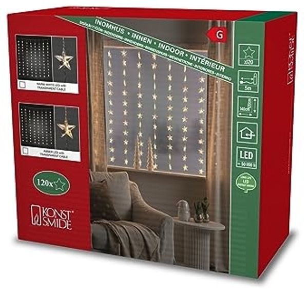 KONSTSMIDE No. 3703-803 LED Lichtervorhang Sterne Bernstein klar 30V