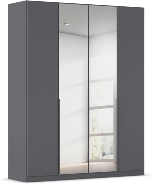 Rauch Möbel Alabama, Kleiderschrank, Garderobenschrank, 4-türig, Spiegel, Zubehör Classic, 2 Kleiderstangen, 5 Einlegeböden, Farbe Grau metallic, Schwarz, Griff Grau metallic, 181 x 210 x 54 cm Bild 1