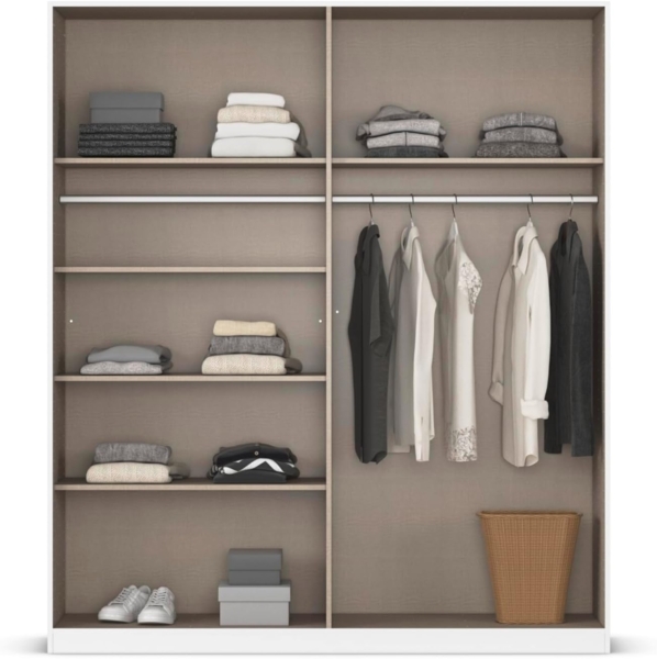 Rauch Möbel Alabama, Kleiderschrank, Garderobenschrank, 4-türig, Spiegel, Zubehör Classic, 2 Kleiderstangen, 5 Einlegeböden, Farbe Grau metallic, Schwarz, Griff Grau metallic, 181 x 210 x 54 cm Bild 7