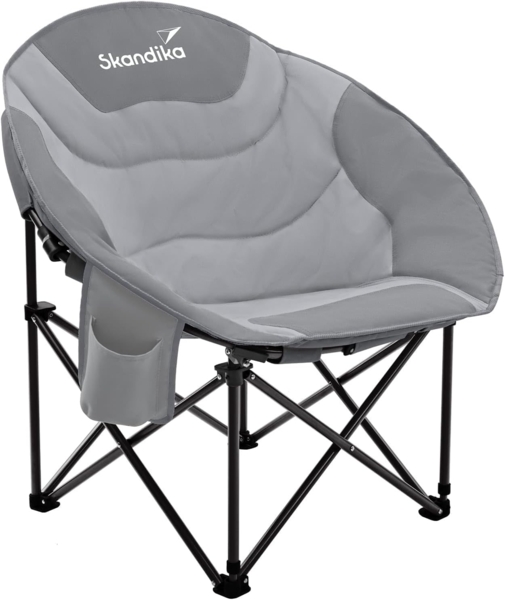 Skandika Campingstuhl Moonchair Sirkka Gartenstuhl, Faltsessel bis 150 kg, klappbar, faltbar, gepolstert, Tragegriff, Kühlfach, Anti-Rutsch-Füße, Mondsessel Camping