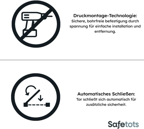 Safetots Druckmontage Selbstschließendes Treppengitter, 111cm - 118cm, Schiefergrau, Automatisch Schließendes Babygitter, Sicherheitsbarriere für Kleinkinder, Einfache Installation Bild 4
