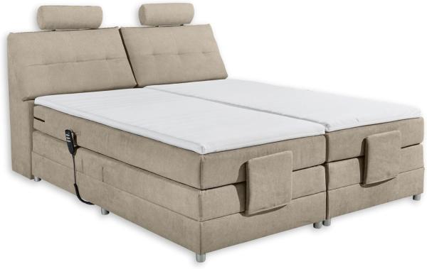 PALERMO 2 Boxspringbett 180x200 elektrisch verstellbar, Sand - Bequemes Doppelbett mit dekorativer Steppung & Komfortschaum Topper - 180 x 127 x 234 cm (B/H/T)