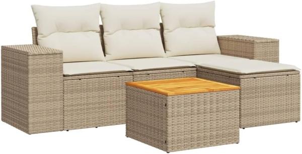 vidaXL 5-tlg. Garten-Sofagarnitur mit Kissen Beige Poly Rattan 3225414