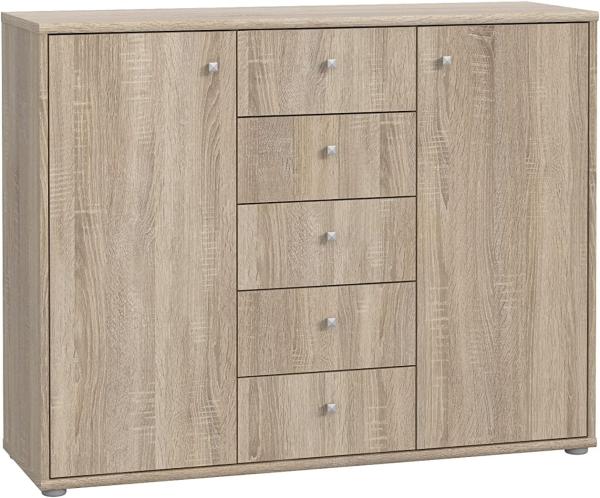 FORTE TEMPRA 2 Kommode mit 2 Türen und 5 Schubladen, Holzwerkstoff, Sonoma Eiche, 108. 8 x 85. 5 x 34. 8 cm Sonoma Eiche Dekor