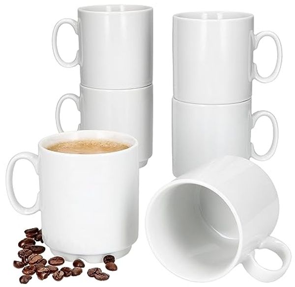 MamboCat Becher 6er Set Event Kaffeebecher 250ml weiß Porzellan-Tassen stapelbar, Porzellan