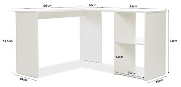 Mondeer Eckschreibtisch, Computertisch L-Förmig Schreibtisch mit 2 Ablagen Großer fürs Arbeitszimmer Wohnzimmer Büro 108×135×73,5 cm (Weiß) Bild 3