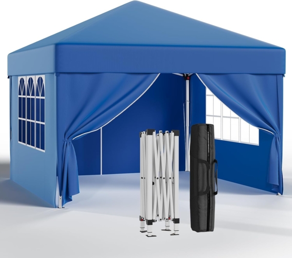 JUMMICO pavillon 3x3 Wasserdicht Stabil mit Seitenwänden Faltpavillon Partyzelt Gartenzelt mit UV Schutz 50+, Faltzelt für Garten, Blau