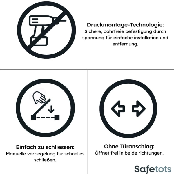 Safetots Naturholz Elegance Treppenschutzgitter, Natur, 71cm - 79cm, Druckmontage Sicherheitsgitter, Treppenschutzgitter für Treppen, Flure und Türen, Einfache Installation Bild 4