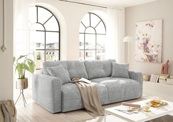 Schlafsofa Bullet von ED Exciting Design – Komfortables Mikrofaser-Sofa mit Nosagfederung Farbe Silber, Bettkasten und Liftbeschlag