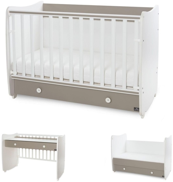 Lorelli Babybett Dream 60 x 120 cm umbaubar Schreibtisch Kinderbett Schaukelbett dunkelbraun weiß