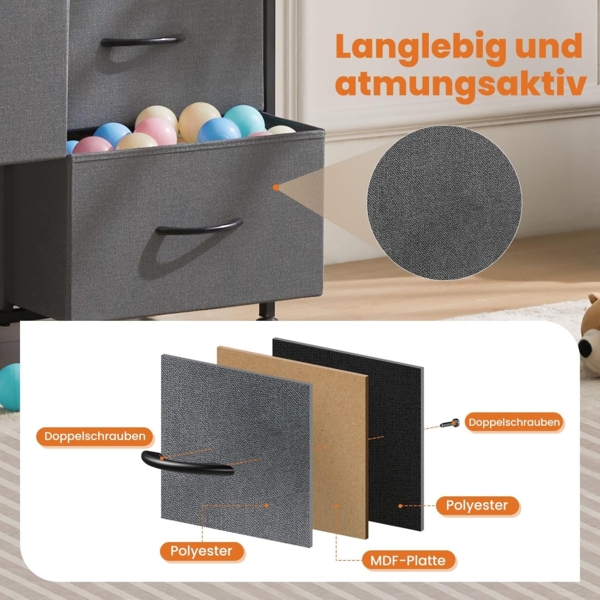 Sweetcrispy Kommode für Schlafzimmer, breite Schublade Kommode, 8 Stoffschubladen mit Griffen, Schubladen aus Stoff, Schrank, TV Stand für Schlafzimmer, Schrank, Wohnzimmer, Kinderzimmer Bild 5