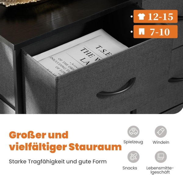 Sweetcrispy Kommode für Schlafzimmer, breite Schublade Kommode, 8 Stoffschubladen mit Griffen, Schubladen aus Stoff, Schrank, TV Stand für Schlafzimmer, Schrank, Wohnzimmer, Kinderzimmer Bild 4