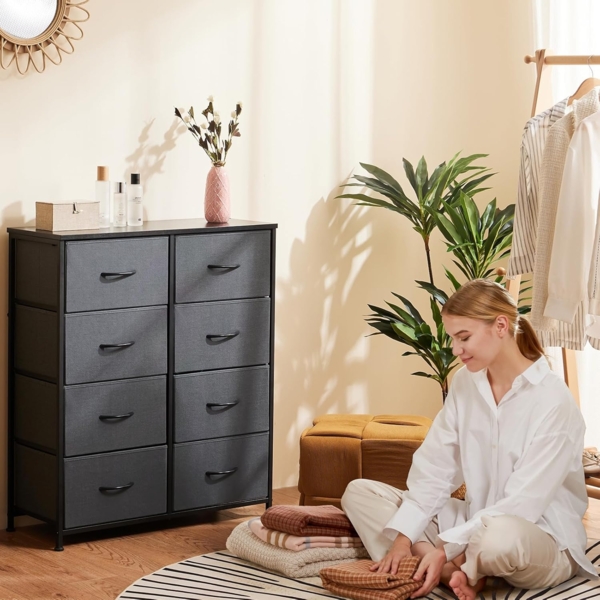 Sweetcrispy Kommode für Schlafzimmer, breite Schublade Kommode, 8 Stoffschubladen mit Griffen, Schubladen aus Stoff, Schrank, TV Stand für Schlafzimmer, Schrank, Wohnzimmer, Kinderzimmer Bild 2