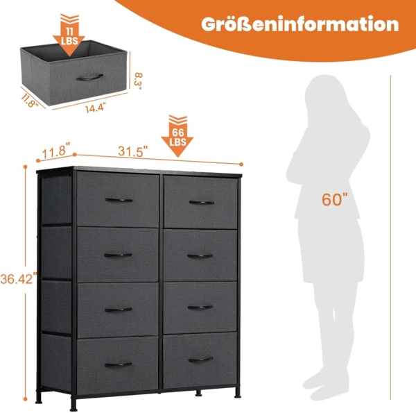 Sweetcrispy Kommode für Schlafzimmer, breite Schublade Kommode, 8 Stoffschubladen mit Griffen, Schubladen aus Stoff, Schrank, TV Stand für Schlafzimmer, Schrank, Wohnzimmer, Kinderzimmer Bild 3