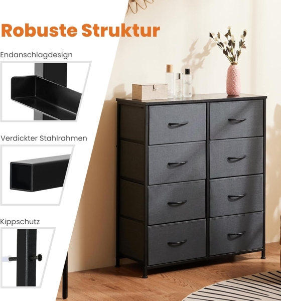 Sweetcrispy Kommode für Schlafzimmer, breite Schublade Kommode, 8 Stoffschubladen mit Griffen, Schubladen aus Stoff, Schrank, TV Stand für Schlafzimmer, Schrank, Wohnzimmer, Kinderzimmer Bild 7
