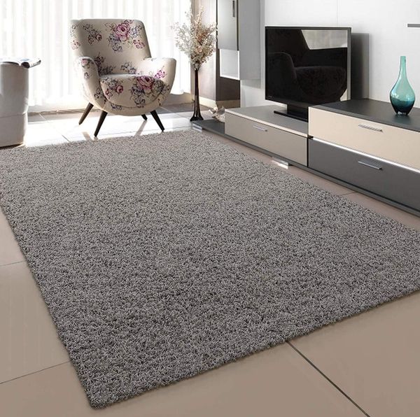 SANAT Teppich Wohnzimmer - Hellgrau Hochflor Langflor Teppiche Modern, Größe: 120x170 cm