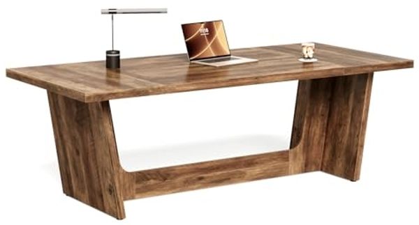 LITTLE TREE 180cm Langer Chefschreibtisch, Brauner Holz-Computertisch, Industrielles Einfaches Schreibtisch, Großer Arbeitsplatz Business-Möbel fürs Homeoffice