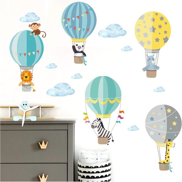 Little Deco Aufkleber Kinderzimmer Tiere im Ballon I 109x64 cm (BxH) I Wandaufkleber Wandsticker Wandtattoo Heißluftballon Junge Babyzimmer Sticker DL206-22
