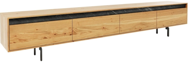 Lowboard Stonegrace 240 cm Eiche Natur 4 Türen Fuß Oval Metall Schwarz