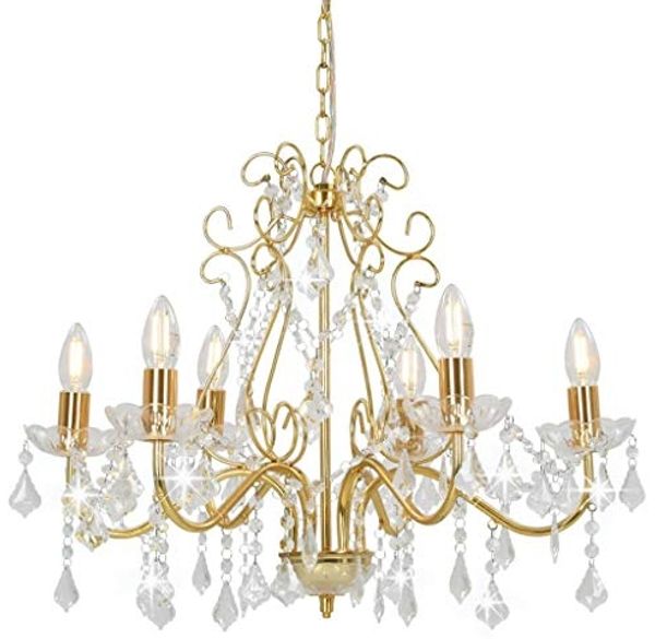 vidaXL Kronleuchter mit Kristallperlen Golden Rund 6×E14 281603