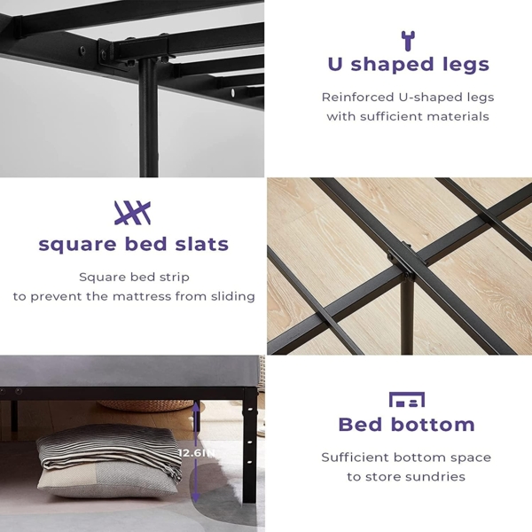 FurnitureR Bettrahmen 90x194 cm Metall Bettrahmen, Modernes Jugendbett mit Lattenrost, Doppelbett, Einzelbett, Schwarz, 36CM H, Kein Kopfboot Bild 7