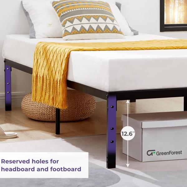 FurnitureR Bettrahmen 90x194 cm Metall Bettrahmen, Modernes Jugendbett mit Lattenrost, Doppelbett, Einzelbett, Schwarz, 36CM H, Kein Kopfboot Bild 5