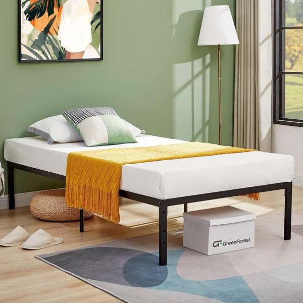 FurnitureR Bettrahmen 90x194 cm Metall Bettrahmen, Modernes Jugendbett mit Lattenrost, Doppelbett, Einzelbett, Schwarz, 36CM H, Kein Kopfboot Bild 3