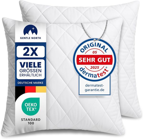 Gentle North Kopfkissen (80x80 cm groß) - 2er Set Kissen für Bett und als Dekokissen - Mit Reißverschluss für Füllung - Sofakissen - Zierkissen für Couch und Sofa - Ökotex - Waschbar bis 60° - Weiß