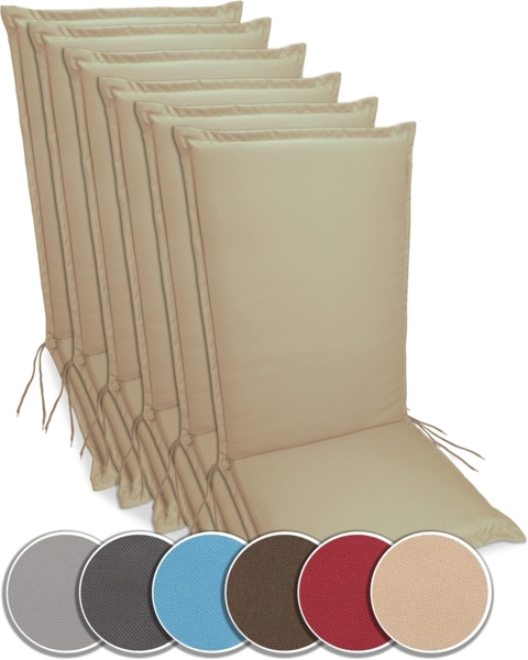 sunnypillow Liegenauflage Polsterauflagen Gartenstuhlauflage 120 x 50 extra Dicke 9cm, 6er Set Beige