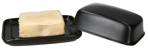 MamboCat Butterdose Runa Butterdose mit Deckel schwarz für 250g Butter-Schale Glocke, Steingut