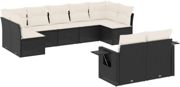 vidaXL 9-tlg. Garten-Sofagarnitur mit Kissen Schwarz Poly Rattan 3252953