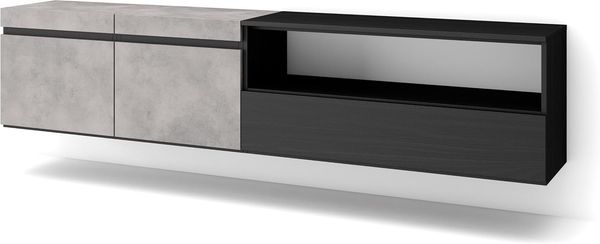 Skraut Home | TV-Schrank, Lowboard | für Wohnzimmer und Esszimmer | 200 x 45 x 35 cm | Für TV-Geräte bis zu 80" | Hängend | Moderner Stil | Zement