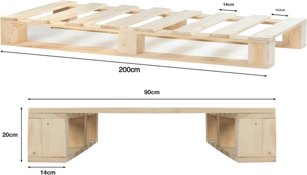 sunnypillow 90x200 cm Palettenbett aus Holz Holzbett Massivholzbett Bett aus Paletten Palettenmöbel Naturholz Fichte europalette 80 90 100 120 140 160 180 200 220 240x200 cm Bild 3