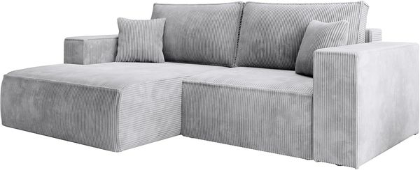 Selsey Ecksofa Hellgrau Sofa Mit Schlaffunktion Linksseitig Inkl. Bettkasten 240x167 cm Und Abnehmbare Rückenkissen Kleines Couch Sofa Modular Ottomane Kompakt Für Kleine Wohnräume Cord Bezug
