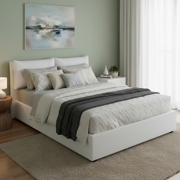 Talamo Italia - Doppelbett Lara, Bettkasten mit Kunstlederbezug, 100 % Made in Italy, Öffnung vorne, geeignet für Matratze 160x190 cm, Weiß