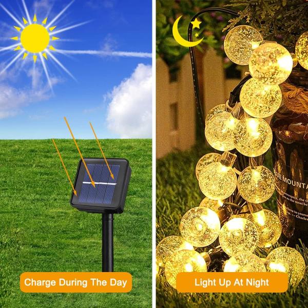Anmossi Solarlampen für Außen, Solar Lichterkette Aussen,11M 60 LEDs Lichterkette,Warmweiß,8 Modi,Wasserdicht Außen Kugeln Lichterkette für Balkon,Garten,Bäume,Hochzeiten,Partys,Terrasse Bild 3