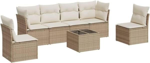 vidaXL 7-tlg. Garten-Sofagarnitur mit Kissen Beige Poly Rattan 3217378